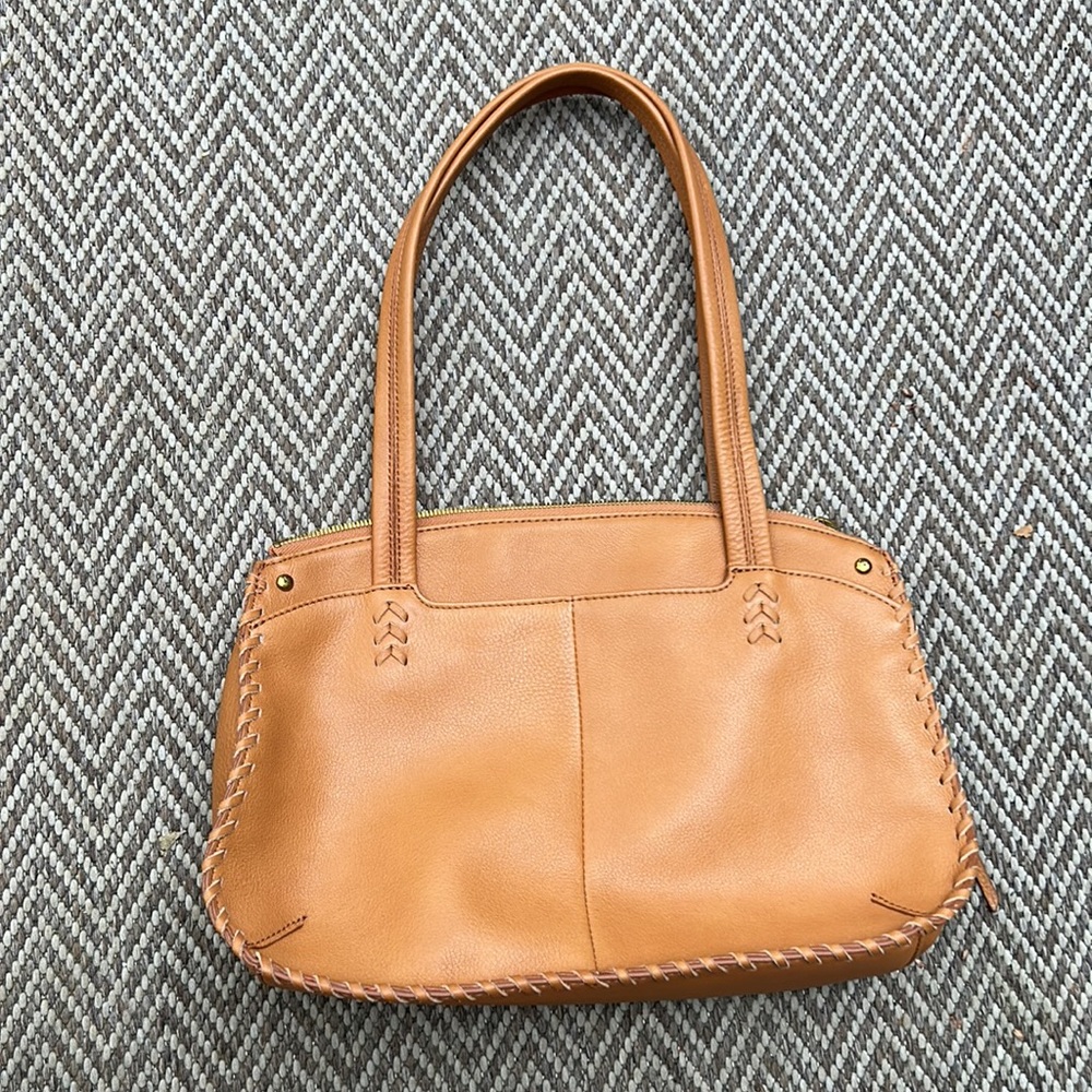 HOBO Tan Leather Shoulder Bag with Whipstitch Trim - Picture 2 of 9